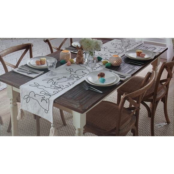 The Farmhouse by Rachel Ashwell Easter Bunny Rabbit Table Runner Tassels 16x90" - Picture 8 of 16